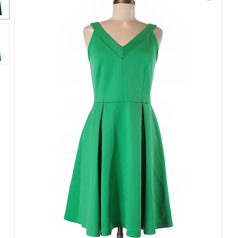 Green V-neck fit and flair dress